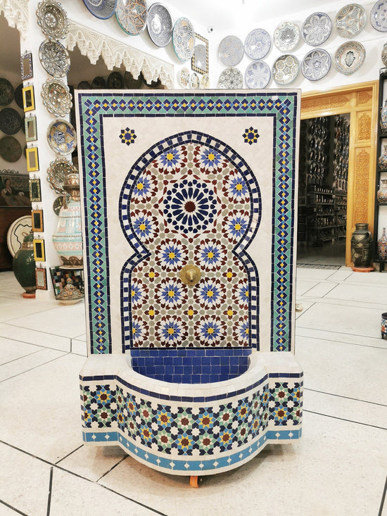 HUGE Garden Patio Rustic Outdoor Wall Water Fountain - Outdoor Indoor Mid Century Fountain - Mosaic Artwork - Handmade Wall Fixable Fountain 2nd Color