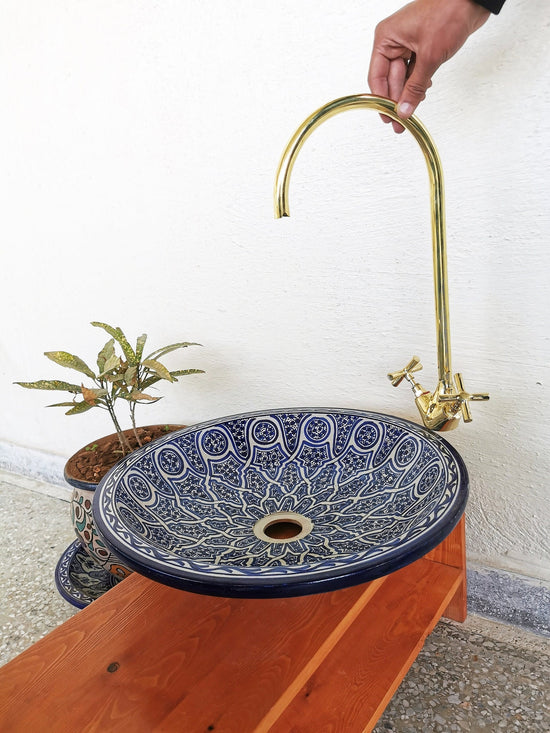 Basin Ceramic Sink + Unlacquered Brass Faucet - CUSTOMIZABLE Vessel Ceramic Sink & Brass Faucet With Your measurements - Remodel Bathroom