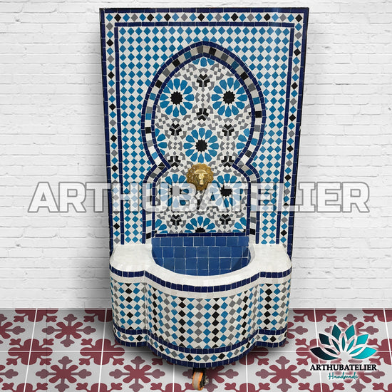 Fountain for garden ,Moorish mosaic tile fountain Mosaic Artwork, water inside fountain, Moroccan Mosaic Fountain, terrace Indoor Decor.