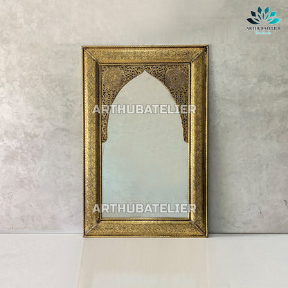 Wall mirror large silver and Gold color handmade engraved Brass