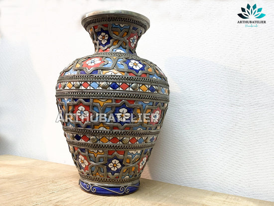 COSTUMIZABLE Pottery vase , Ceramic adorned metal vase 100% handcrafted, Luxury vase, Ceramic art multicolor