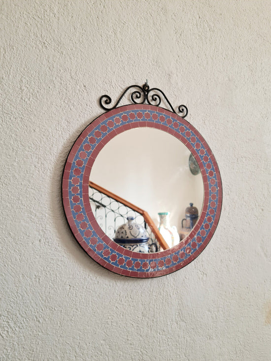 Engraved Mosaic Wall Mirror - Wall Mirror - Hanging Round Wall / Floor Mirror - Indoors & Outdoors Mirror