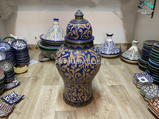 COSTUMIZABLE Pottery Jar, Ceramic engraved and adorned metal jar 100% handcrafted, Luxury jar, Ceramic art multicolor