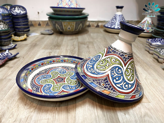 TAGINE for cooking and serving, 100 % Handmade ceramic Tajine For your kitchen , hand painted round Tagine