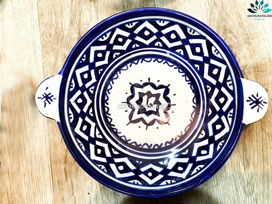 Tagine for serving blue plat 100 % handmade ceramic tajine for your kitchen. free worldwide shipping