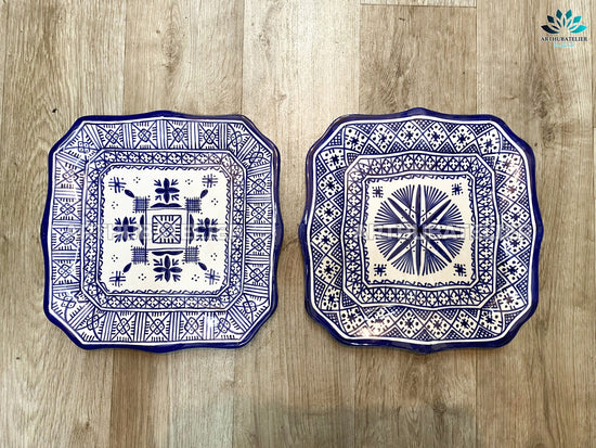Blue Ceramic Dinnerware sets plats 1 to 8 plat 100% handmade, Ceramic Serving Plate and for Decorative Wall Hanging