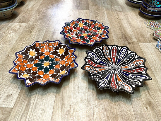 3 Colorful Ceramic Dinnerware sets 3 plats 10"X10" 100% handmade, Ceramic Serving Plate and for Decorative Wall Hanging