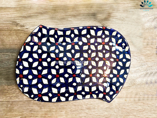Ceramic Plate for serving and for Decorative Wall Hanging 100% handmade and hand painted 16"X11", Dinnerware sets plats