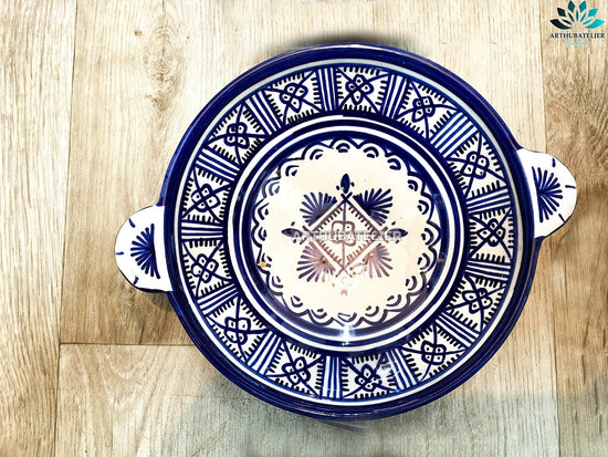Tagine for serving blue plat 100 % handmade ceramic tajine for your kitchen, hand painted plat