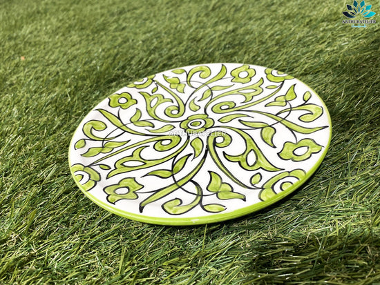 Ceramic green plat, Dinnerware sets plat 100% handmade, set of 1 to 8 Ceramic Serving Plate and for Decorative Wall Hanging