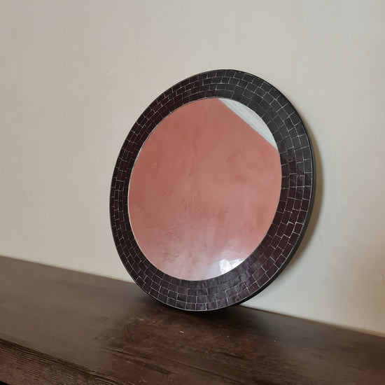 Zellige Tiles Mirror, Black Zellige 30mm Tiles - Natural 3 Shades Of Black Zellige Mosaic Tiles - Round Bathroom Wall Mirror - CUSTOM made 2nd Color