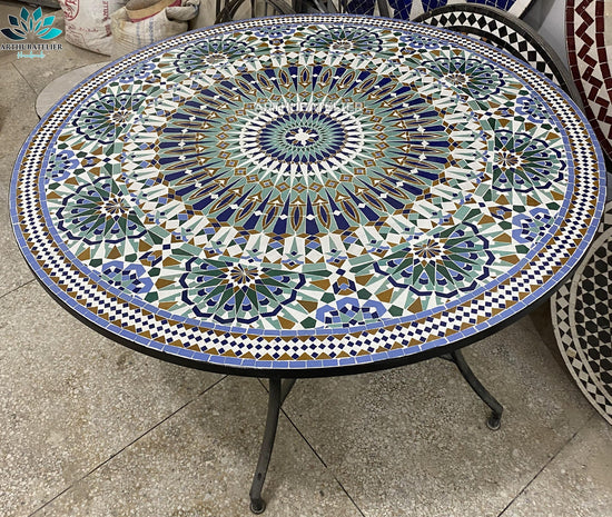 Amazing Mosaic Table for Outdoor & Indoor unique mandala design 100% handcrafted, large luxury Round table made from green tiles