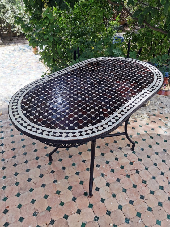 CUSTOMIZABLE Oval Mosaic Table - Crafts Mosaic Table - Mosaic Table Art - Mid Century Zellije Table - Handmade For Outdoor & Indoor - GIFT 3rd Colour