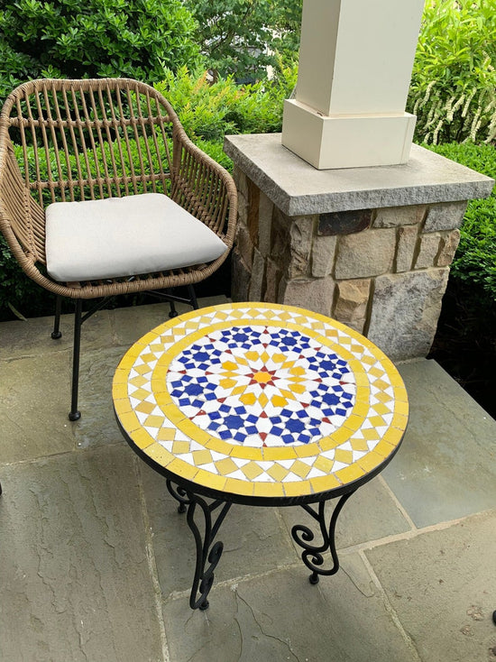 Yellow & Blue Mosaic Table - handmade Zellige Coffee Table - outdoor Solid Waterproof Mosaic Table