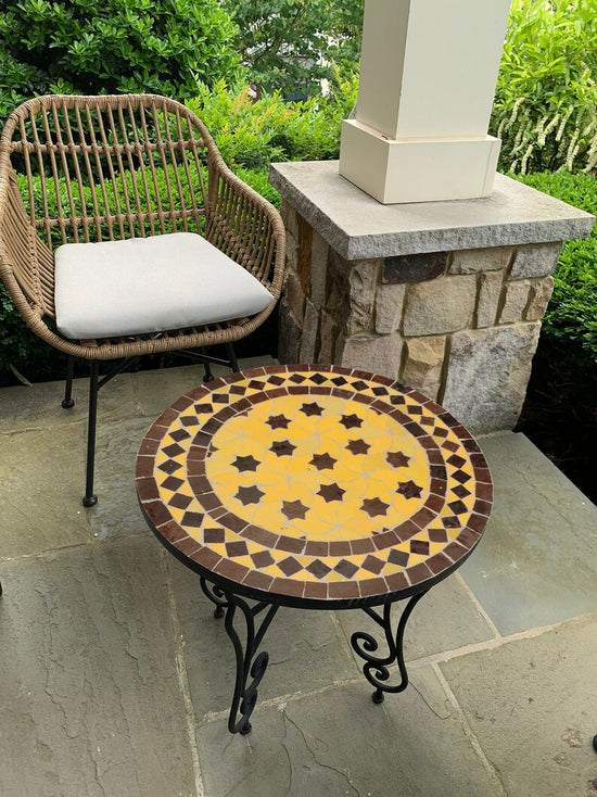 Brown And Yellow Handmade Mosaic Table, Outdoor & Indoor Coffee Table