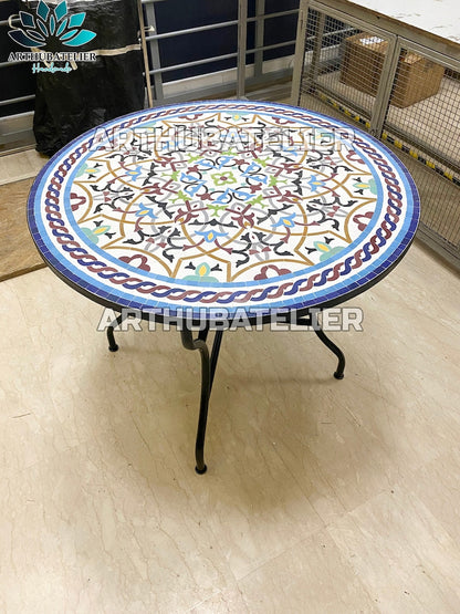 Large Mosaic Table, Dinning table Outdoor & Indoor art 100% handcrafted, luxury unique Round table, Multi-color Design