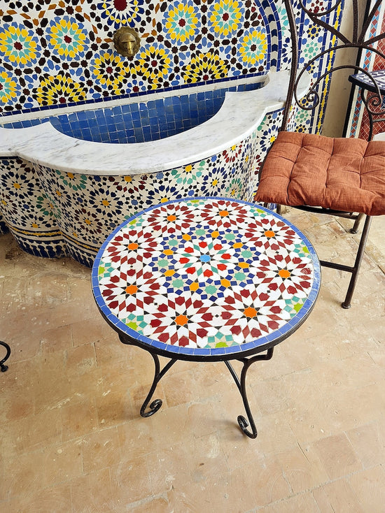 Handmade Outdoor Coffee Table - Complicated Mosaic Pattern multi-colored Table - Bistro Table GIFT