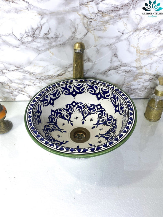 bathroom vessel sink hand painted, Ceramic sink counter top basin, entryway ceramic basin bowl, Luxury sink