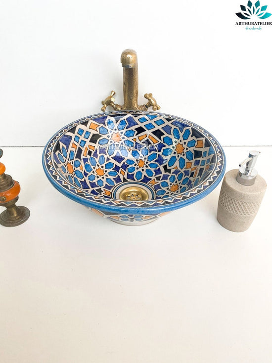 beautiful Bathroom vessel sink made from ceramic 100% handmade hand painted, ceramic sink built with mid century modern styling