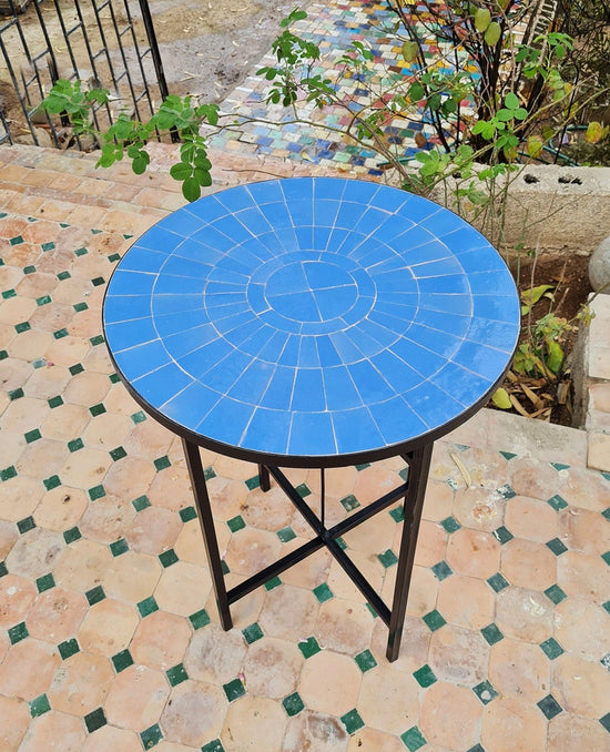 Custom Made Natural Blue Zellige Color Table - Mid Century Modern Table - Outdoor Patio Furniture - Outdoor Zellije Table - Farmhouse Table