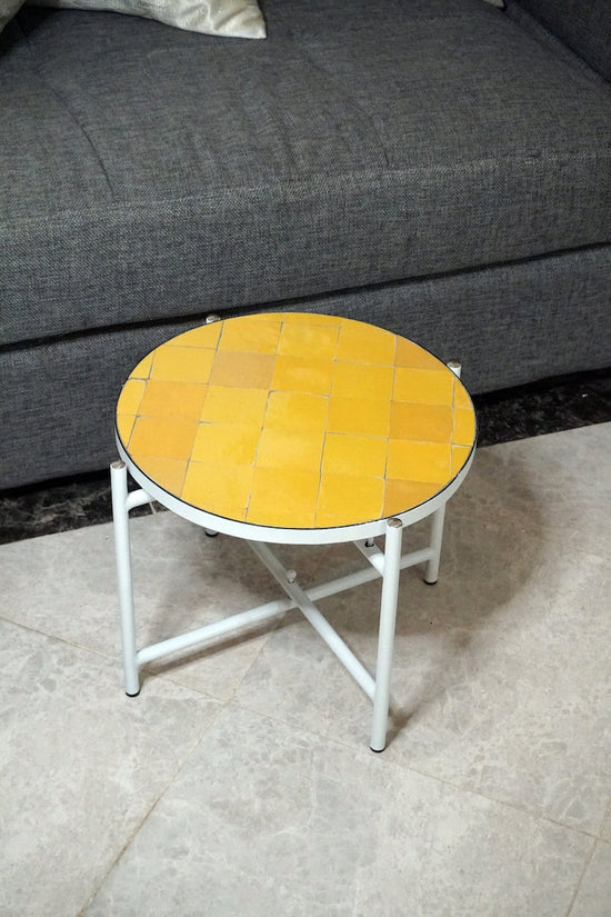 Golden Yellow Mosaic Table - Custom Your Height and Colors - Mid Century Modern Patio Table - Handmade Coffee Table For Outdoor & Indoo