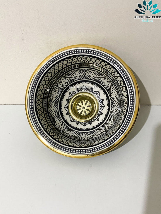 Ceramic sink 14K Gold, hand painted bathroom ceramic washbasin, Custom Luxury handmade counter top basin