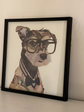 Dog Wearing Glasses Collage Art with Black PS Frame