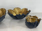 Flower Shaped Set Bowls Black & Gold  with Candle Holder