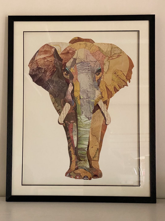 Elephant Collage Art with Black PS Frame