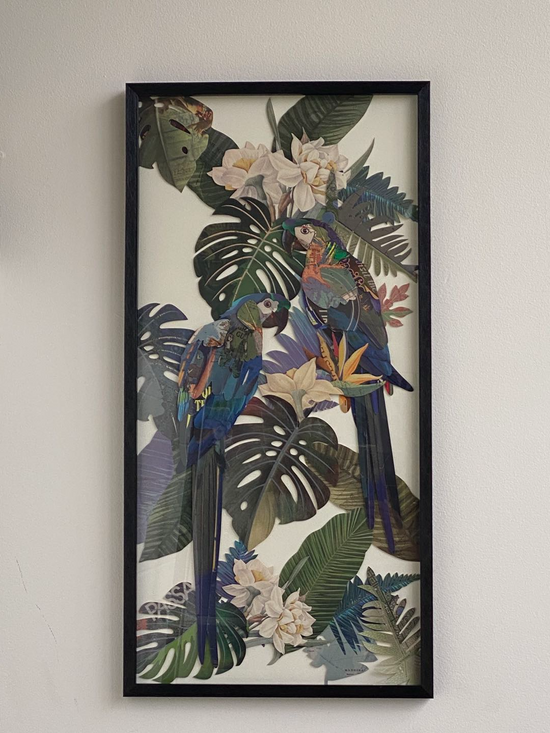 Botanic Parrot Collage Art with Black PS Frame