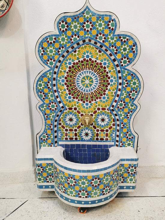 Huge Garden Patio Rustic Outdoor Wall Water Fountain - Outdoor Indoor Mid Century Fountain - Mosaic Artwork - Handmade Wall Fixable Fountain