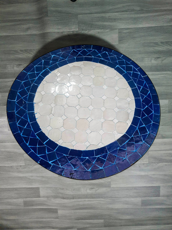 Mosaic Table blue and white for outdoor-indoor 100% handcrafted round and it can be customizable
