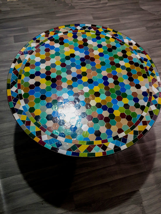 Mosaic Table multiple colors for outdoor-indoor 100% handcrafted, round Moroccan Tiles table