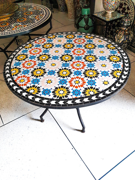Mosaic Table round for outdoor-indoor 100% handcrafted made from Moroccan mosaic and tiles