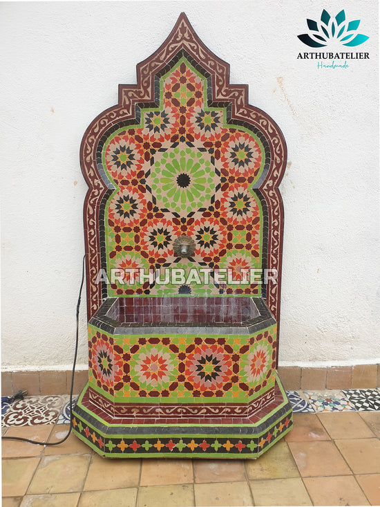 Mosaic Fountain ,Moorish mosaic tile fountain Mosaic Artwork, water inside fountain, Moroccan Mosaic Fountain, terrace Indoor Decor.