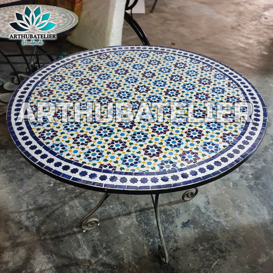 Mosaic Table, Moroccan Mosaic Table, Round table, outdoor-indoor Mosaic Table, Large Mosaic Table, 100% handcrafted, free shipping