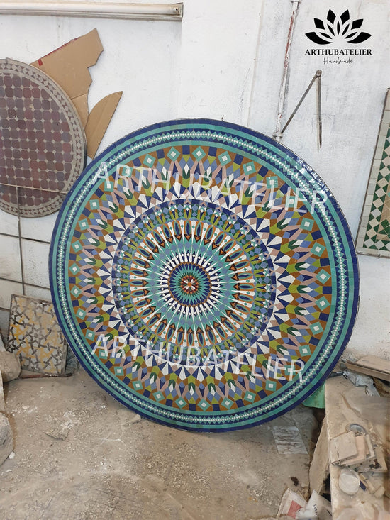 Large Mosaic Table, Dinning table Outdoor & Indoor art 100% handcrafted, luxury unique Round table, Multi-color Design