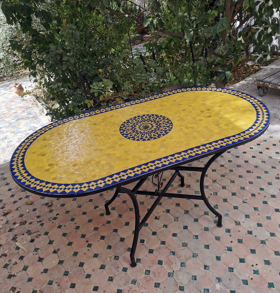 CUSTOMIZABLE Oval Mosaic Table - Crafts Mosaic Table - Mosaic Table Art - Mid Century Zellije Table - Handmade For Outdoor & Indoor - GIFT