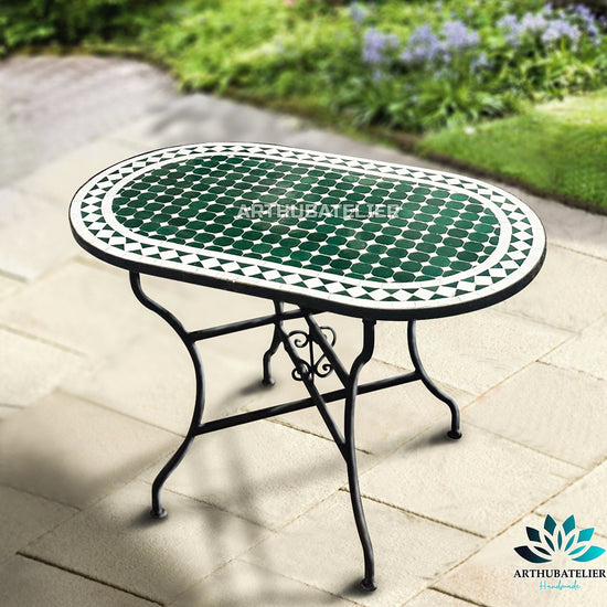 Table Mosaic , Mosaic Table green oval outdoor-indoor 100% Handmade