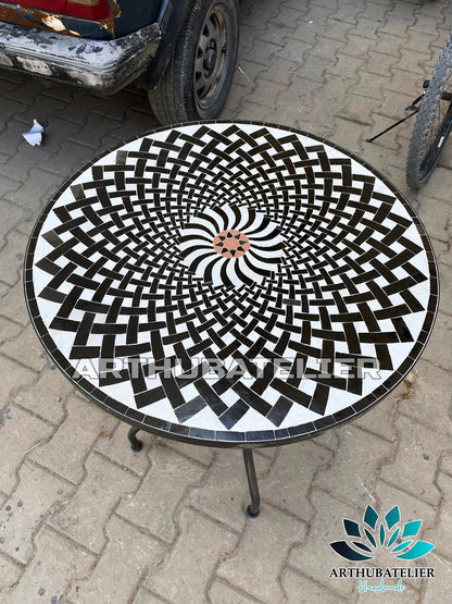 CUSTOMIZABLE Mosaic Table, outdoor-indoor coffee Table, 100% handcrafted, round white mosaic Table , Moroccan luxury table decor