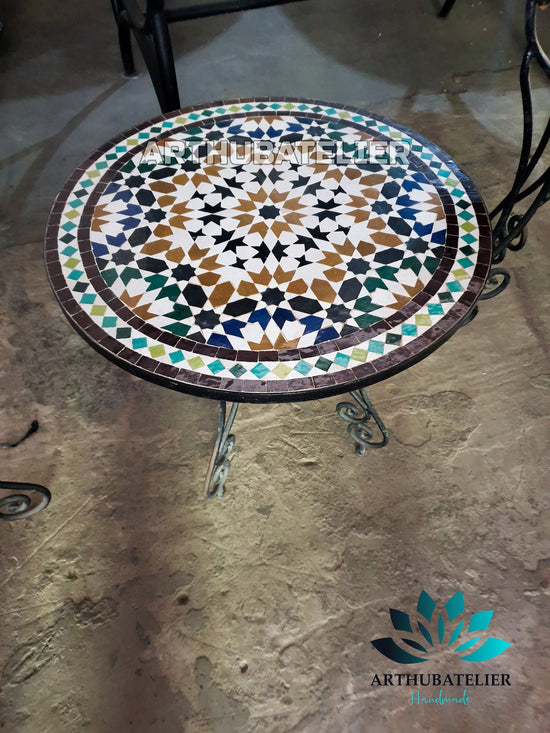 mosaic coffee Table 100% handcrafted Round Bohemian decor for outdoor and indoor