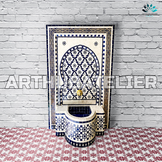 Fountain for garden art,Moorish mosaic tile fountain large Mosaic Artwork, water inside fountain, Moroccan Fountain, terrace Indoor Decor.