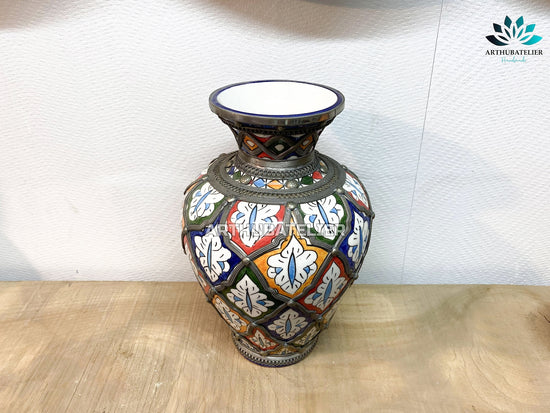 COSTUMIZABLE Pottery vase , Ceramic adorned metal vase 100% handcrafted, Luxury vase, Ceramic art multicolor