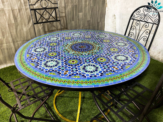 Mosaic table round for outdoor and indoor 100% handcrafted mandala design