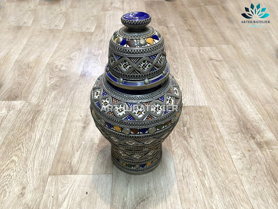 COSTUMIZABLE Pottery Jar, Ceramic adorned metal jar 100% handcrafted, Luxury jar, Ceramic art multicolor
