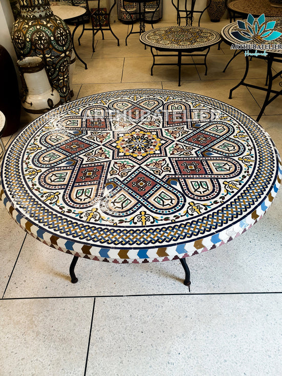 Unique Mosaic table large 100% handcrafted multiple colors for outdoor/indoor Round table made from Zelige/Tiles .