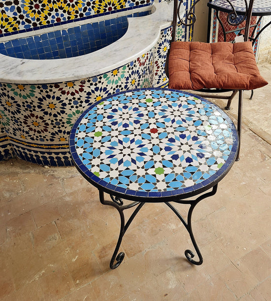 Handmade Outdoor Coffee Table - Complicated Mosaic Pattern Blue Table - Bistro Table GIFT