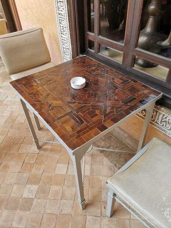 CUSTOMIZABLE Brown Zellije Mosaic SQUARE Table - Mosaic Table Art - Mid Century Table Style - Handmade Dining Table For Outdoor & Indoor