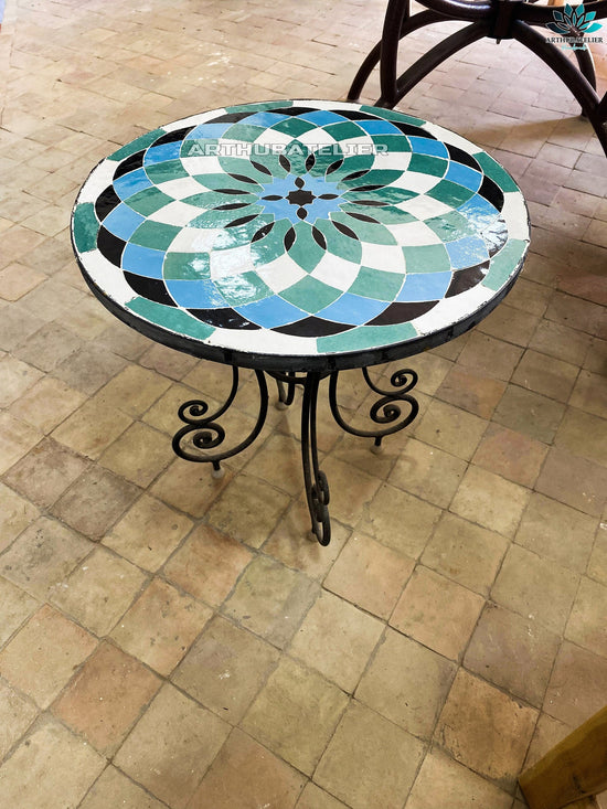 CUSTOMIZABLE Mosaic Table round for outdoor-indoor 100% handmade , Round coffee Table with Moroccan mosaic tiles