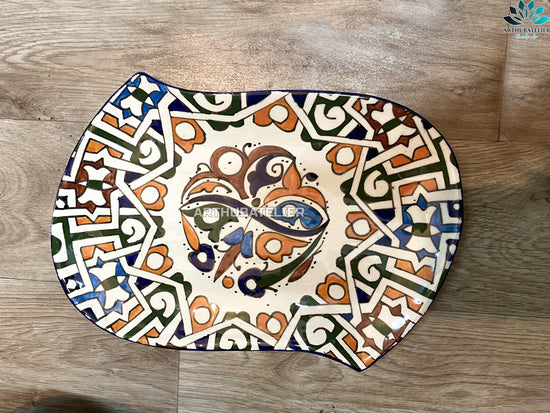 Ceramic Plate Colorful for serving and for Decorative Wall Hanging 100% handmade and hand painted 16"X11", Dinnerware sets plats